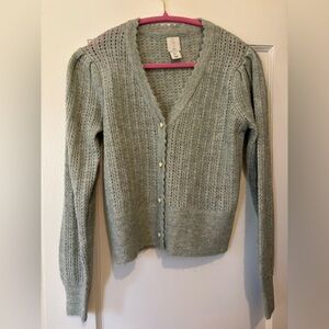 Joie Sage Aqua Blue Gray Button-Up Pointelle Cardigan size S